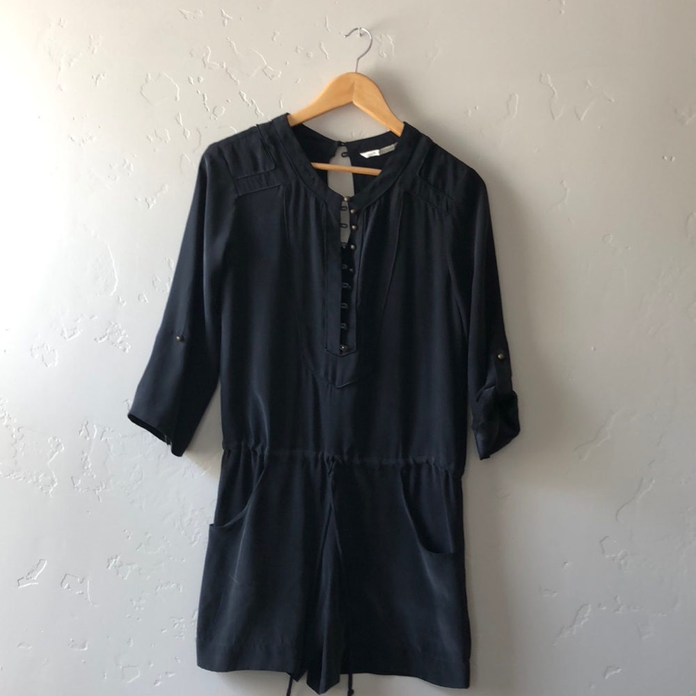 Cynthia Vincent Navy Silk Romper